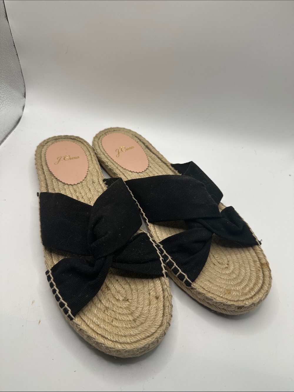 J. Crew Black Knotted Espadrille Slides with Rope Sole. Size 10